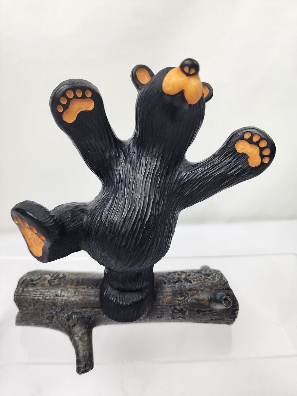 Bearfoots Bears Hap On Log Arms Up 6 x 6.5" Country Forest Big Sky Carvers EUC